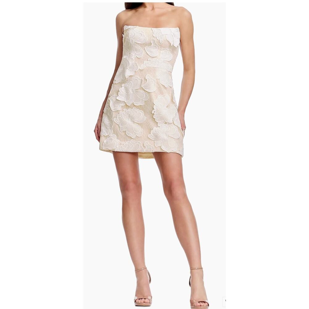 Dress the Population Amity Floral Embroidered Strapless Mini Dress L New
